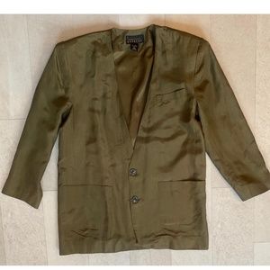 Vintage 90's Express Silk Blazer Olive Green Oversized Blazer